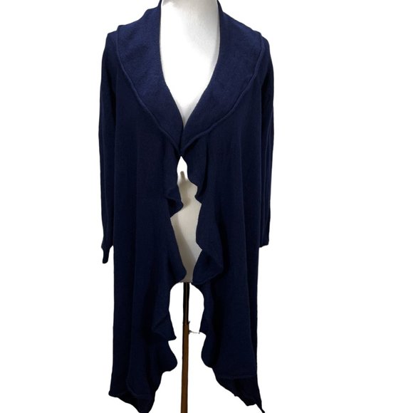 Lafayette 148 100% Cashmere Long Draped Front Navy Cardigan Sz XL Lightweight - Picture 2 of 11